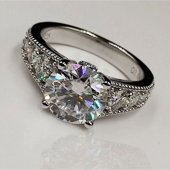 Certified 3.85ct Full Moissanite Luxury Engagement Wedding Ring Size 7 - Picture 2 of 10
